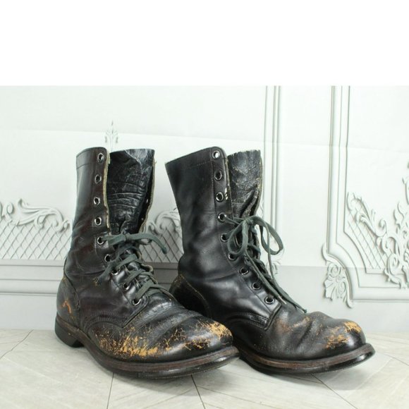 *Vintage Panco Black Leather Lace Up Mid Calf Military Boots Size - Picture 3 of 9